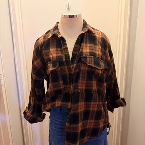 Plaid Button Down Shirt - Black and Orange